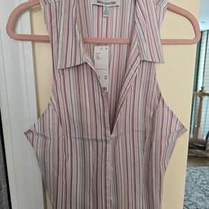 Urban Outfitters Pink and Brown Sleeveless Button Down Shirt